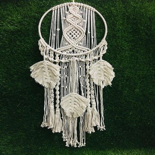 Plastic Hand Made Beautiful Crafted Designer Cotton Rope Decorative White Wall Hanging