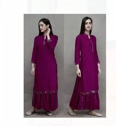 Purple Color Rayon Casual Wear Short Sleeves Quick Dry Women Kurta And Palazzo Sharara Suit  Decoration Material: Sequins