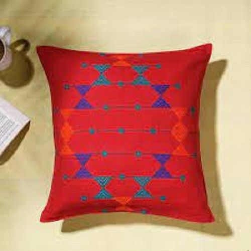 Red Skin Friendly Square Shaped Printed Fancy Cotton Cushion Cover