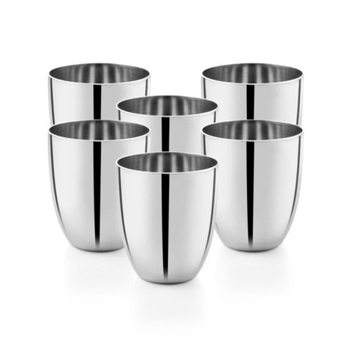 Set Of 6 Pieces 250ml Capacity Polished Finish Stainless Steel Silver Glasses 