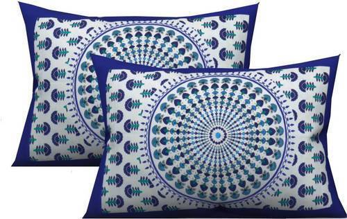 Cotton Skin Friendly Lightweight Comfortable Golden Printed Blue Printed Cushion Cover 