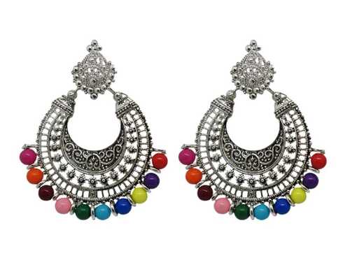 Anniversary Women Beautiful Stylish Elegant Look Skin Friendly Silver And Multicolor Stone Earring