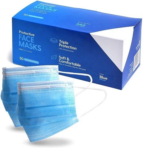 1 Box Pack Size 3 Ply Breathable Blue Soft And Comfort Disposable Face Mask 