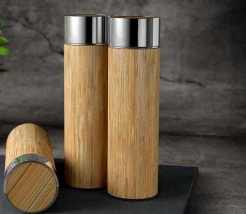 600 Milliliter Capacity 10 Inch Length Light Brown Bamboo Bottle 