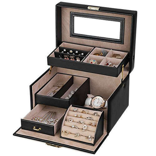 Beautiful Elegant Sleek Design Multi Storage Shelves Rectangular Jewelry Box