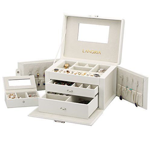 Beautiful Elegant Sleek Design Multi Storage Shelves Rectangular White Jewelry Box