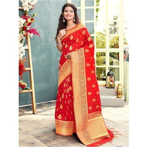 Women Comfortable And Breatahble Cotton Silk Banarasi Saree With Unstitched Blouse