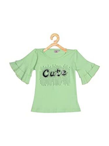 Printed Wonderful Look Round Neck Short Sleeves Jinny Girls Cotton Designer Green Top 