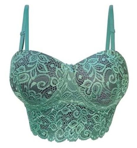 Under Wired  Party Wear Breathable And Skin Friendly Easy To Washable Net Lite Green Printed Ladies Bra