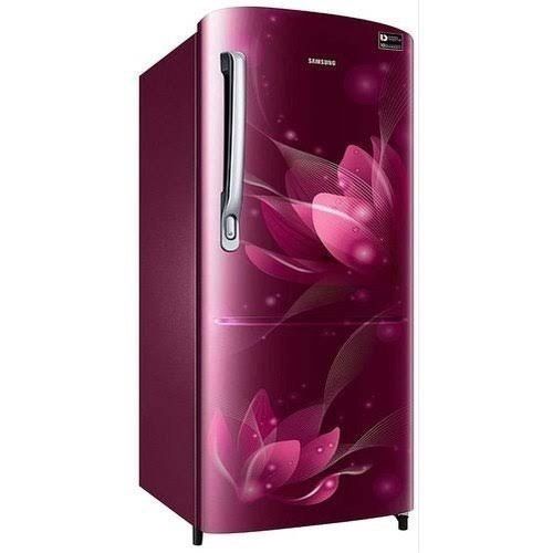 Energy Efficient Low Power Consuming Sleek Design Maroon Printed Refrigerator