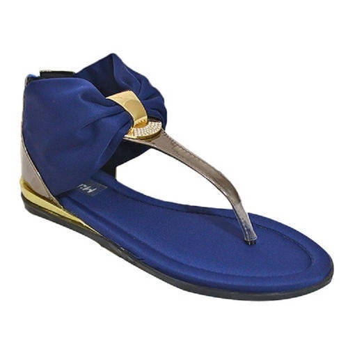 गर्मियों में त्वचा के अनुकूल और पहनने में आरामदायक गहरा नीला प्लेन फैंसी फ्लैट स्लिपर महिलाओं के लिए