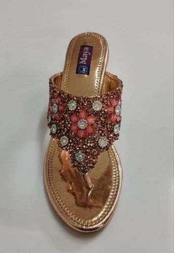 Women Comfortable And Stylish Brown Embroidered Party Wear Leather Sandals Heel Size: Low Heal