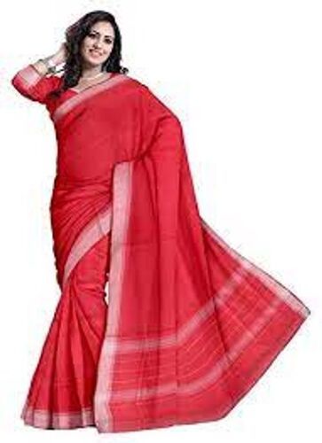 Daily Wear Beautiful Premium Quality Pure Cotton Safe & Comfortable Fabric Red Saree