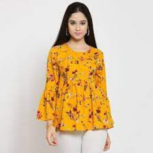 Beautiful Pure Grade Cotton Comfortable And Easy To Wash Yellow Floral Printed Top