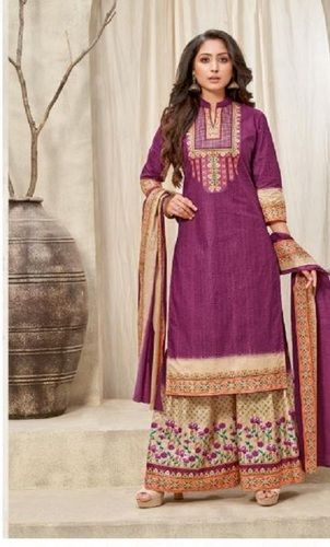 Cotton Printed Short Sleeves Dark Purple Color Designer Sharara Suit