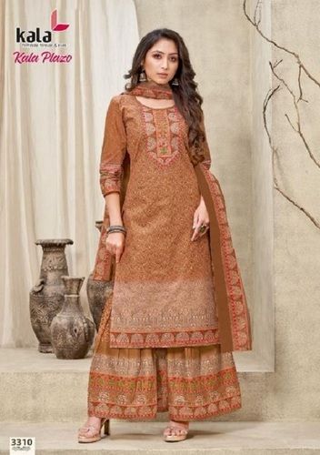 Cotton Printed Short Sleeves Mehandi Color Designer Sharara Suit 