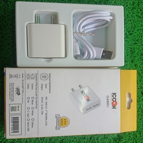 Fast Charging Portable Mobile Charger - Plastic Build Mini Size Sleek White Design | Heat Resistant Detachable Cable Built-in LED Light