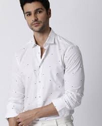 Breathable Men Lightweight Casual Wear Full Sleeves Straight Collar Plain White Shirt