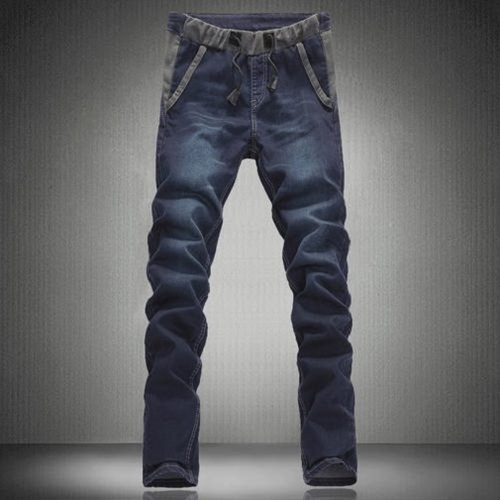 Desta Dark Blue Denim Jeans Men's Destroy Pants with African Print |  Afrilege