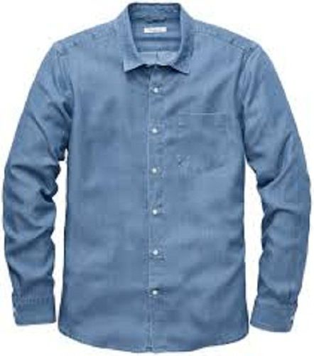 Poplin Men Lightweight Casual Wear Full Sleeves Straight Collar Plain Sky Blue Shirt