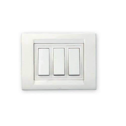 100% Safe White Plastic 3 Modular Switches For Electric Fitting, 4X3 Inch Max. Current: 15 Ampere (Amp)