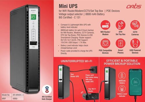 Black C131 A   Artis Mini Ups With 8800 Mah Battery