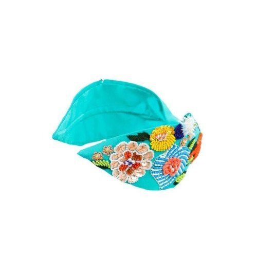 Sky Blue Fashionable Funky Real Crepe Premium Embroidered Hair Band For Girls