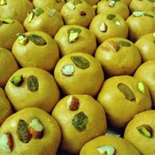Healthy And Delicious Sweet In Taste Round Shaped Yellow Besan Laddu 
