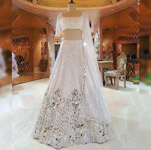 Buy Silver Tulle Embroidered Zari V Neck Bridal Lehenga Set For Women by  Nitika Gujral Online at Aza Fashions.
