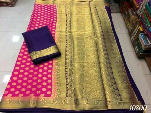 Ladies Fashionable Multicolor Embroidered Silk Saree With Unstitched Blouse