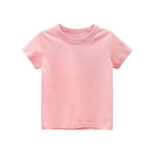 Plain Comfortable And Easily Washable Half Sleeves Girls Casual Wear Pink Coloured Cotton Kids T Shirt