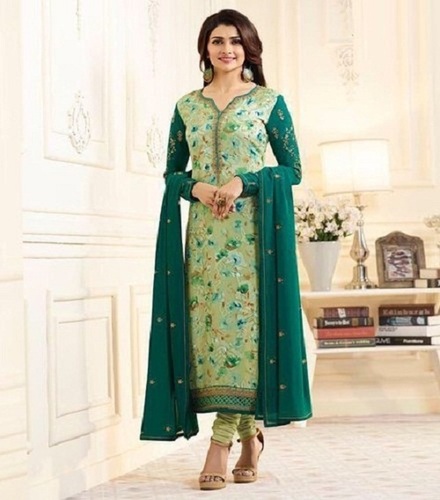 शिफॉन महिलाओं के लिए एलिगेंट लुक आरामदायक और सांस लेने योग्य स्टाइलिश प्रिंटेड हरा फैंसी सूट