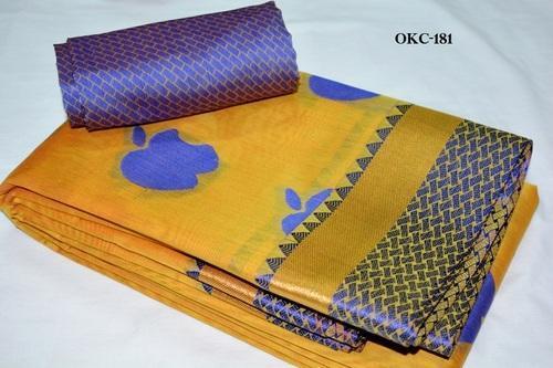 Traditional Current Trended Apple Design Yellow Casual Wear Modern And Trendy For Cotton Saree