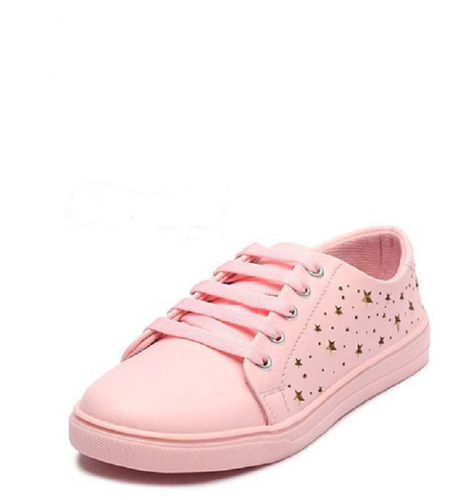 Breathable Pink Color Ladies Pvc Outsole Casual Shoes With Laces Closure