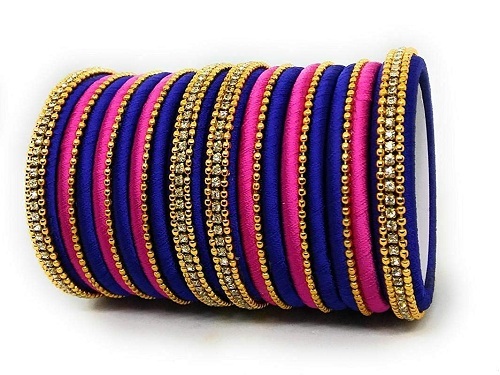 Thread Bangle Set - Steel Alloy, 100 Grams | Handmade Silk Thread, Lightweight, Vibrant Colors, Unique Designs for Casual & Formal Wear