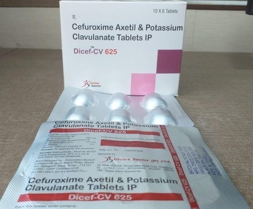 Cefuroxime Axetil And Potassium Clavulanate Tablets IP - Medicine Grade, Suitable for All Ages, White Color, For Hospital and Clinic Use