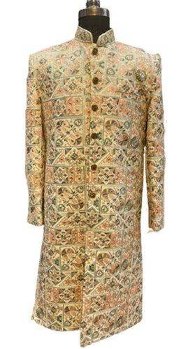 Multicolour Comfortable High Quality Fabric Embroidery Men Wedding Printed Sherwani