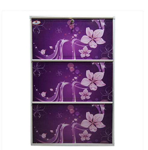 Purple Shade Iron Material Floral Printed Powder Coated Three Shelf Shoe Rack