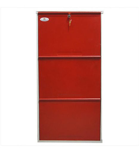 Red And White Iron Material Powder Coated Three Shelf Shoe Rack