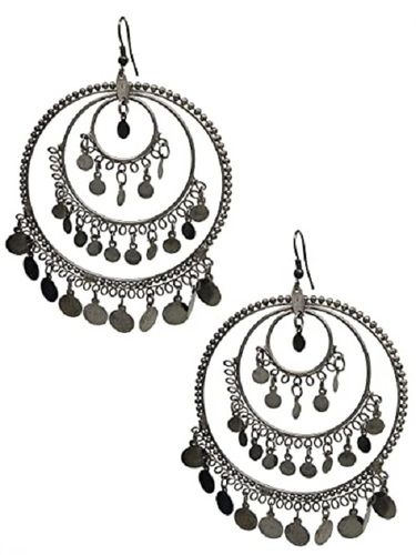 Earrings  Black alloy artificial stones and beads earrings