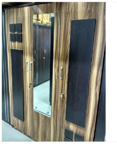 Handmade 3 Doors Wardrobes Brown Rectangular Wooden Almirah With Mirror