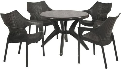 Black Designer High Quality Plastic Four Seater One Table Set 