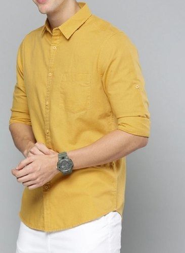 Breathable Plain Yellow Traditional Wear Cotton Shirt For Men