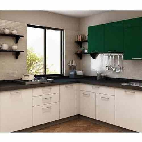 Plywood L-Shaped Modular Kitchen - Polished Acrylic Surface, Corrosion Resistant, Durable, Easy to Clean, Lightweight, Rust Proof, Scratch Resistant