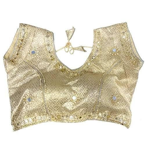 Washable Gentle Flowing Fabric Stitched Silk Designer Golden Stone Work Blouse With Handmade Design