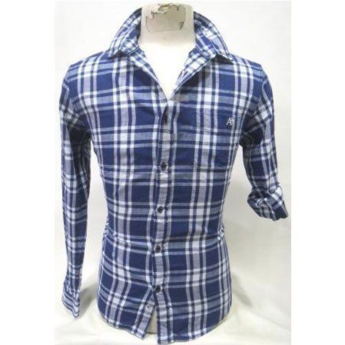 Blue White Color Affordable Breathable Comfotable Long Life Checked Men Cotton Shirt Collar Style: Classic