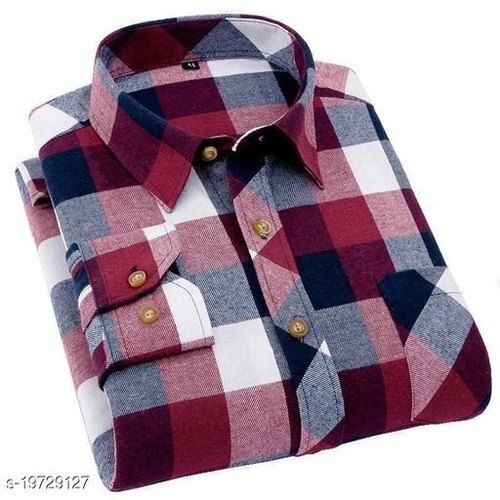 Stripes Full Sleeves Checked Pattern Men Cotton Shirt