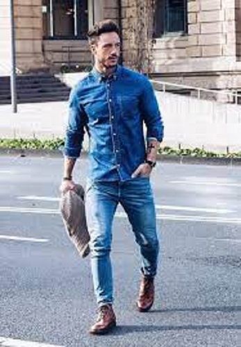 Mens Denim Casual Shirts Long Sleeve Loose Jacket Jeans Shirts Coats 2  Colors Sz | eBay