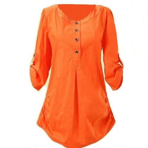 Casual Wear Full Sleeve Plain Orange Soft Cotton Tops For Women