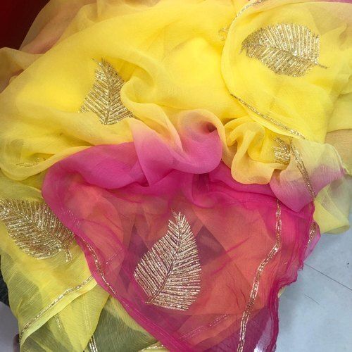 Casual Wear Yellow With Pink Leaf Printed Silk Saree 